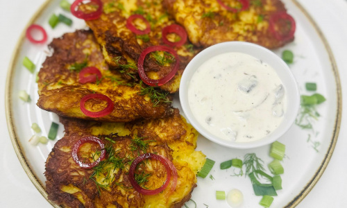 Bulviniai blynai su GRIETINE